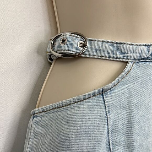 We Wore What cut out indigo zero super light denim mini skirt size small NWT - Picture 5 of 16